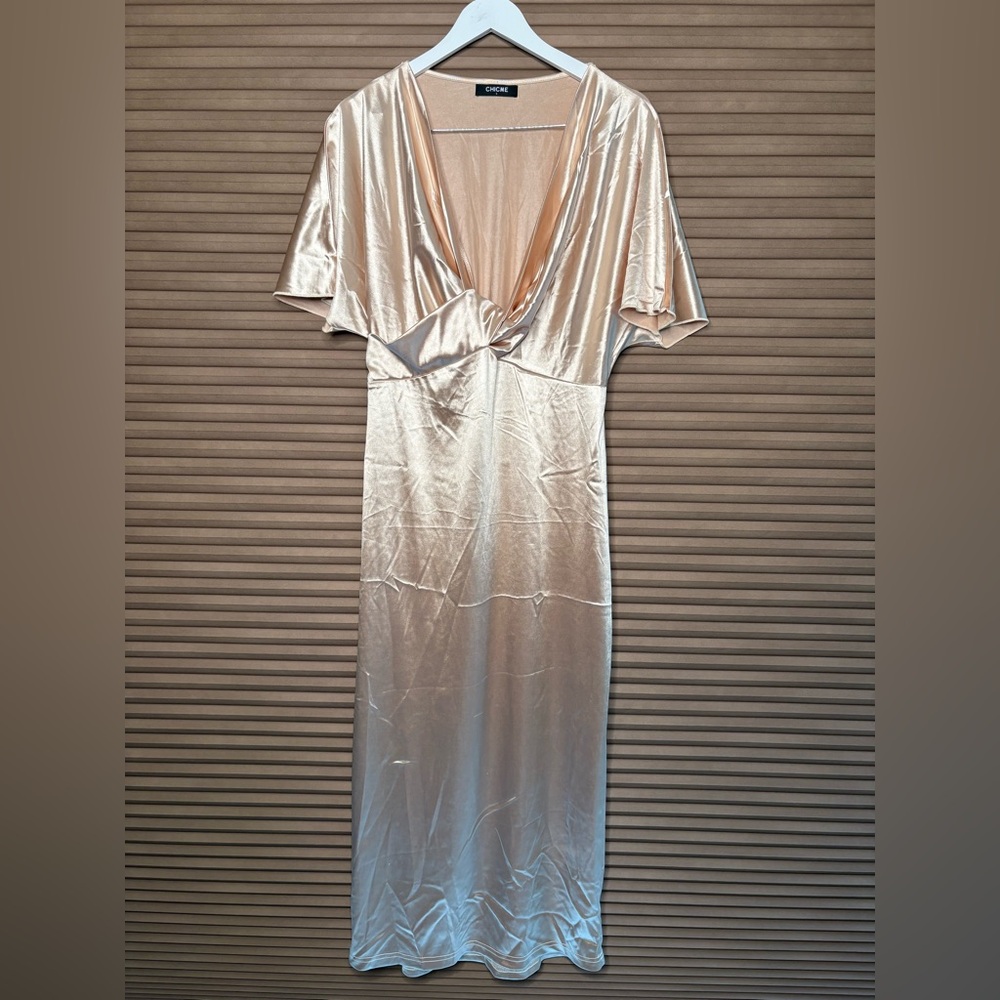NWOT Chic Metallic Peach Dress